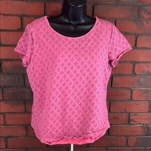 Leo & Nicole Women's Medium Pink Eyelet Top – Feminine Lace Detail‎